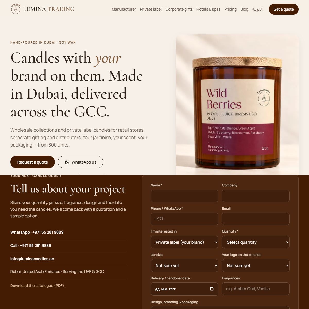 Lumina Trading — B2B website for a candle manufacturer in Dubai
